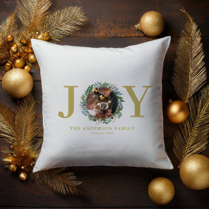 Christmas Wreath "Joy" Photo Throw Pillow