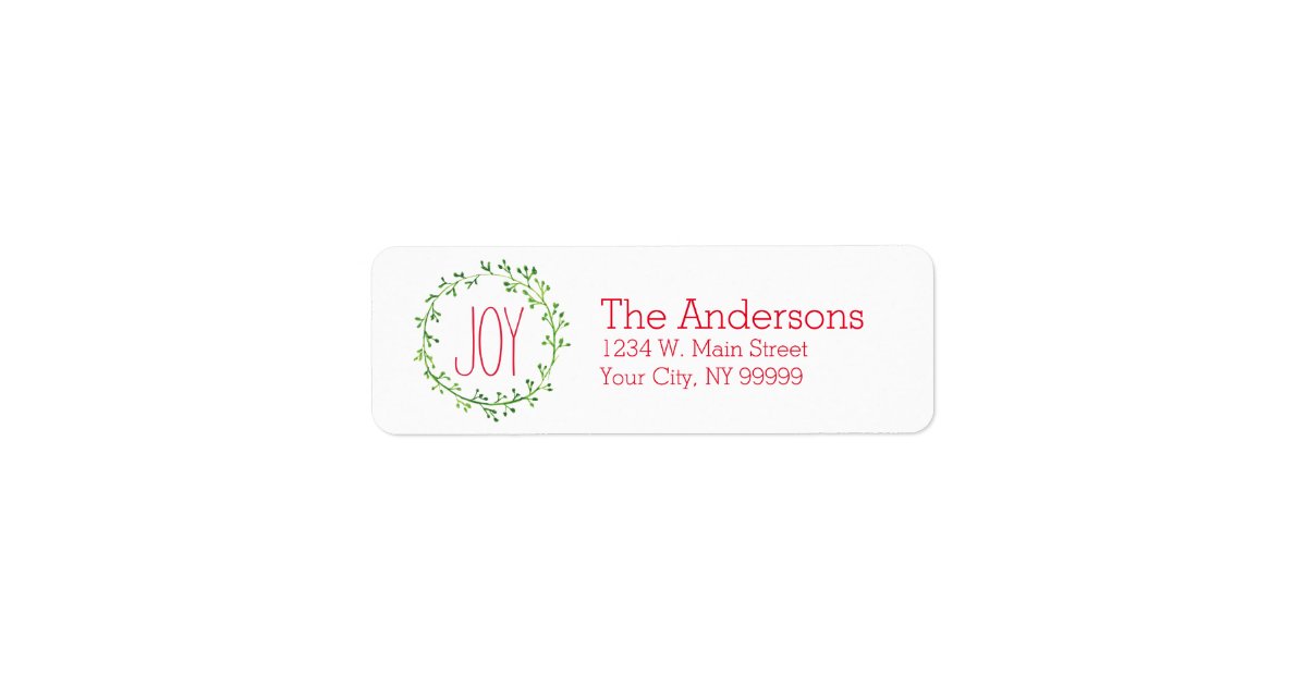 Christmas Wreath Joy Quote Return Address Labels | Zazzle