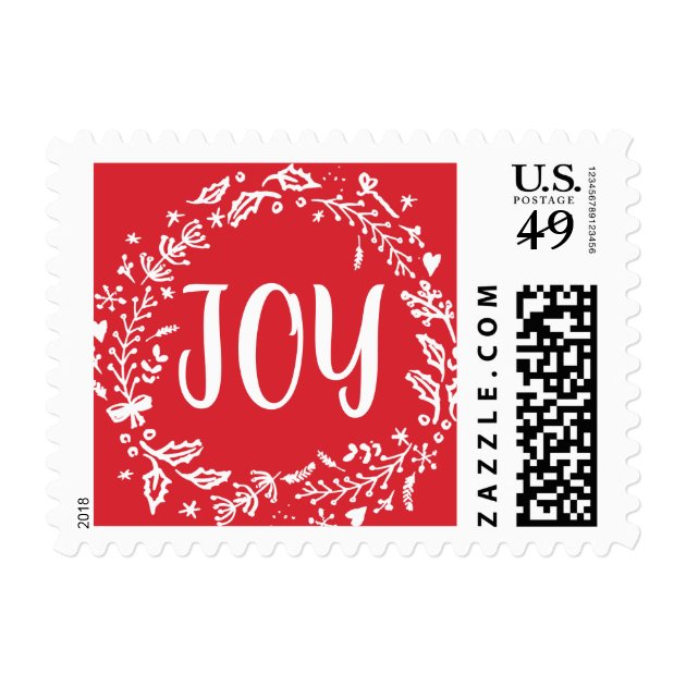 Christmas Wreath JOY Script Joyful Holiday Wishes Postage