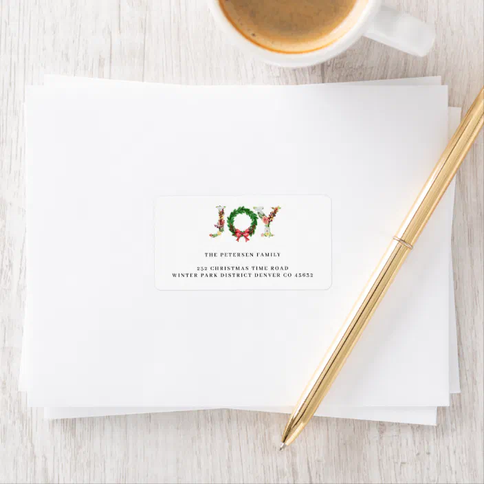 Christmas wreath joy simple elegant return address label | Zazzle.com