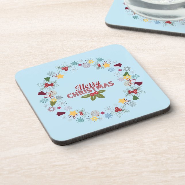 Christmas Wreath Joyful Greetings Collection Beverage Coaster (Left Side)