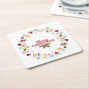 Christmas Wreath Joyful Greetings Collection Square Paper Coaster