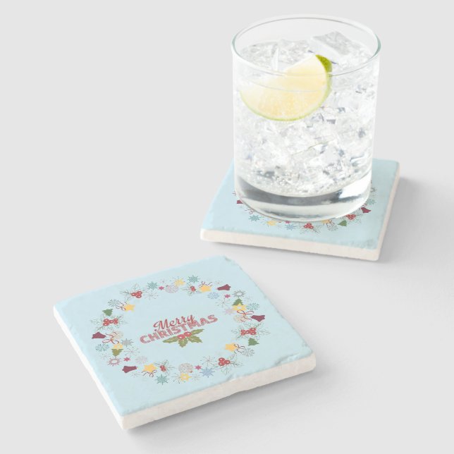 Christmas Wreath Joyful Greetings Collection Stone Coaster (Side)