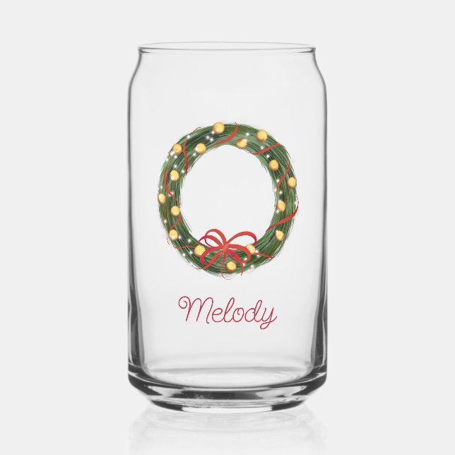  Christmas Wreath Kids Personalized Milk Can Glass (Front)