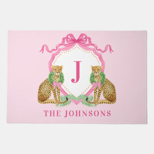 Christmas Wreath Leopard Crest Monogram  Doormat