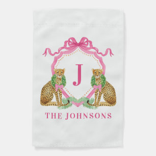 Christmas Wreath Leopard Crest Monogram Garden Flag
