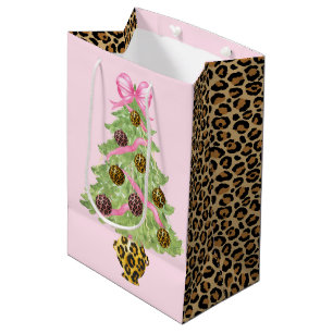 Christmas Wreath Leopard Crest Monogram  Medium Gift Bag