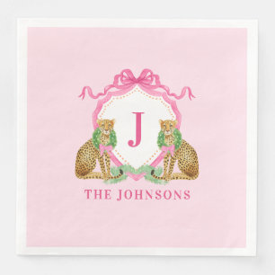 Christmas Wreath Leopard Crest Monogram  Paper Dinner Napkins