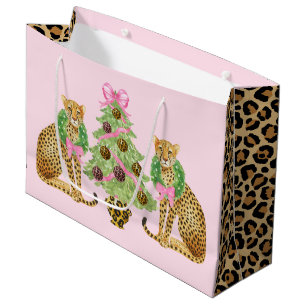 Christmas Wreath Leopard  Large Gift Bag
