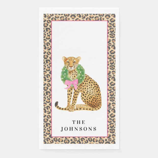 Christmas Wreath Leopard  Paper Guest Towels (Front)