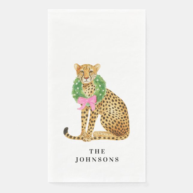 Christmas Wreath Leopard  Paper Guest Towels (Front)