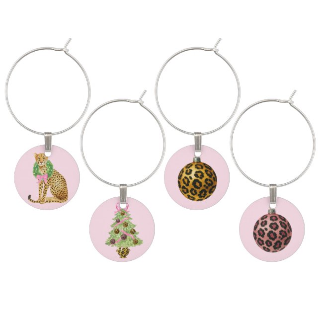 Christmas Wreath Leopard  Wine Charm (Staggered)