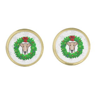 Christmas Wreath & Lights Whippet - Fawn & white Cufflinks