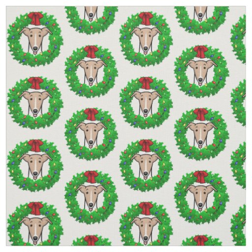 Christmas Wreath & Lights Whippet - Fawn & white Fabric