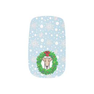 Christmas Wreath & Lights Whippet - Fawn & white Minx Nail Art