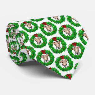 Christmas Wreath & Lights Whippet - Fawn & white Neck Tie