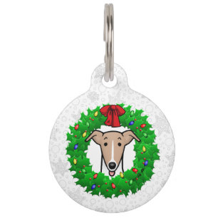 Christmas Wreath & Lights Whippet - Fawn & white Pet ID Tag