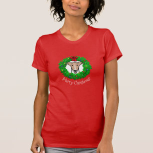 Christmas Wreath & Lights Whippet - Fawn & white T-Shirt
