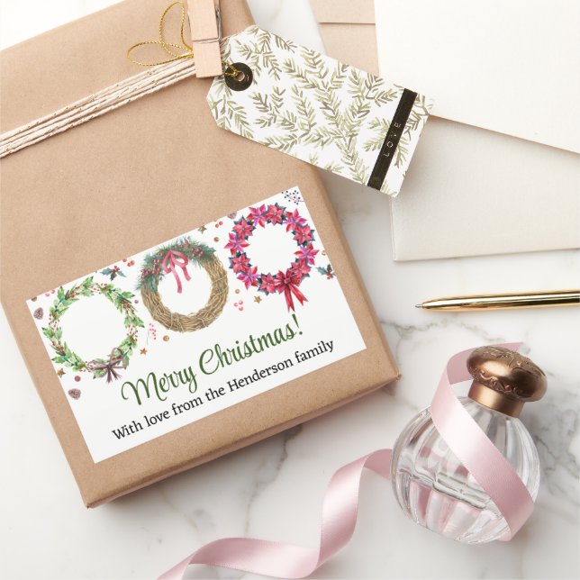 Christmas Wreath Making Holiday Party Rectangular Sticker (Gifting)
