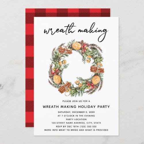 Christmas Wreath Making Party Red Plaid Invitation