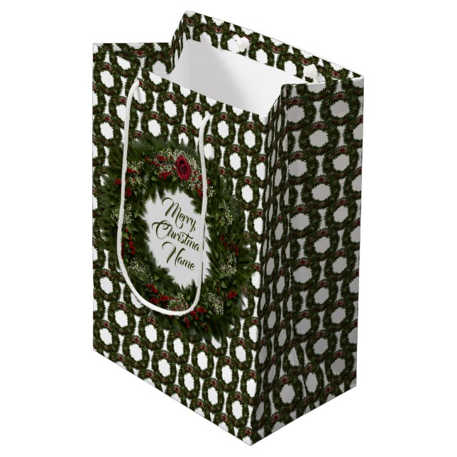 Christmas Wreath Medium Gift Bag (Front Angled)