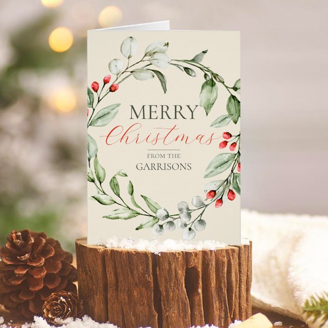 Christmas Wreath Merry Christmas Non-Photo (Christmas Wreath Christmas Card without Photos)