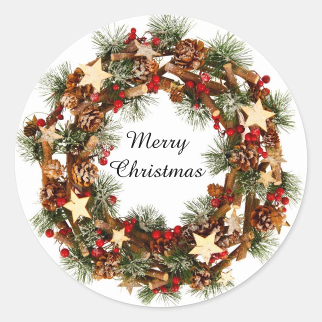 Christmas Wreath, Merry Christmas Sticker (Front)