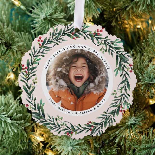 Christmas Wreath | Merry Everything Photo Ornament Card (Insitu (Tree))