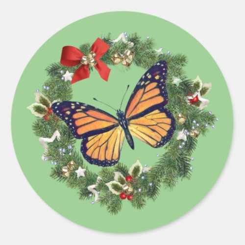 Christmas Wreath Monarch Butterfly Sticker
