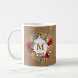 Christmas Wreath MONOGRAM Celebrate Jesus BEIGE Coffee Mug