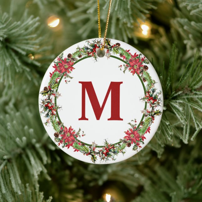 Christmas Wreath monogram Ceramic Ornament (Tree)