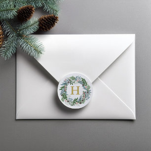 Christmas Wreath Monogram Classic Round Sticker