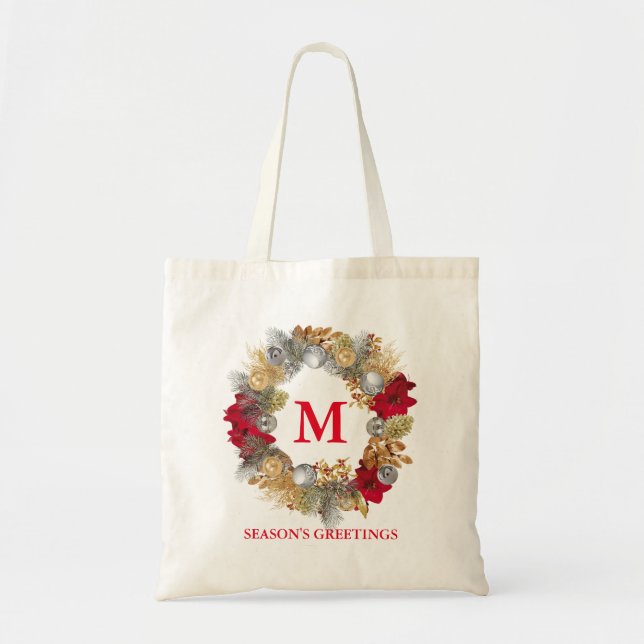 Christmas Wreath MONOGRAM Customizable Tote Bag (Front)