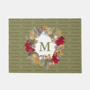 Christmas Wreath MONOGRAM Decorative OLIVE GREEN Doormat