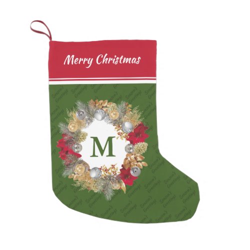 Christmas Wreath MONOGRAM Green Small Christmas Stocking