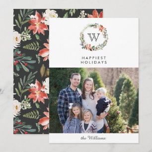 Christmas Wreath Monogram Holidays photo   white Invitation