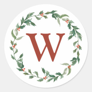 Christmas Wreath & Monogram Initial Envelope Seal
