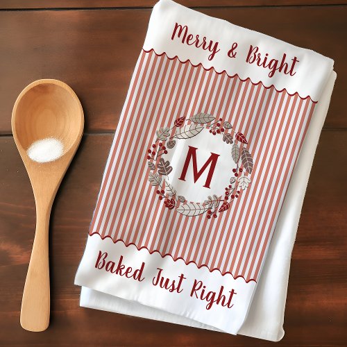 Christmas Wreath Monogram Initial Kitchen Towel