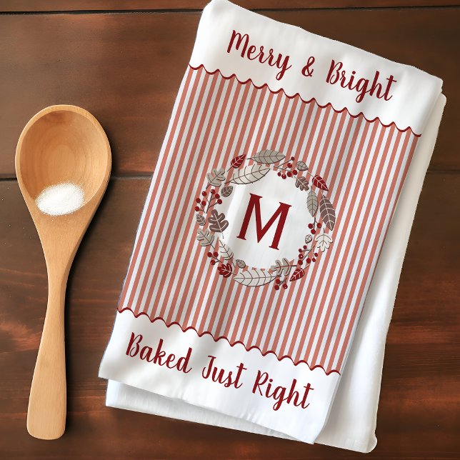 Christmas Wreath Monogram Initial Kitchen Towel (Creator Uploaded)