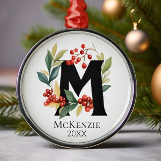 Christmas Wreath Monogram Initial Letter M
