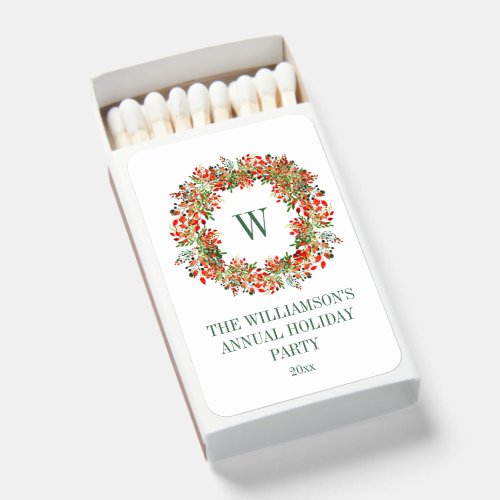 Christmas Wreath Monogram Name Holiday Party Matchboxes