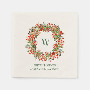 Christmas Wreath Monogram Name Holiday Party Napkins