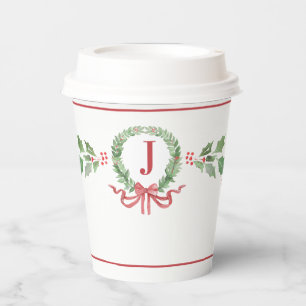 Christmas Wreath Monogram Paper Cups