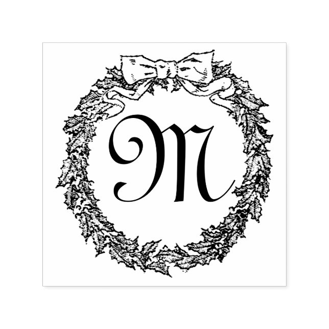 Christmas Wreath Monogram Personalize Self-inking Stamp (Design)