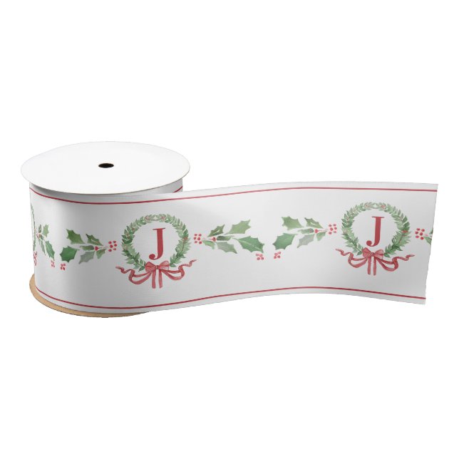 Christmas Wreath Monogram Satin Ribbon (Spool)