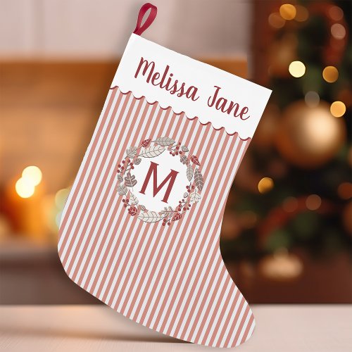 Christmas Wreath Monogram Small Christmas Stocking