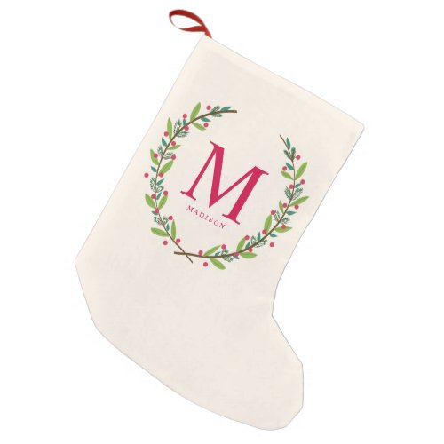 Christmas Wreath Monogram Small Christmas Stocking