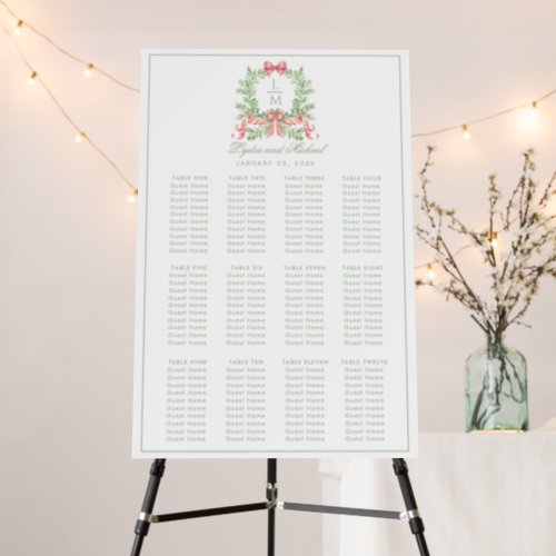 Christmas Wreath Monogram Wedding Seating Chart Foam Board