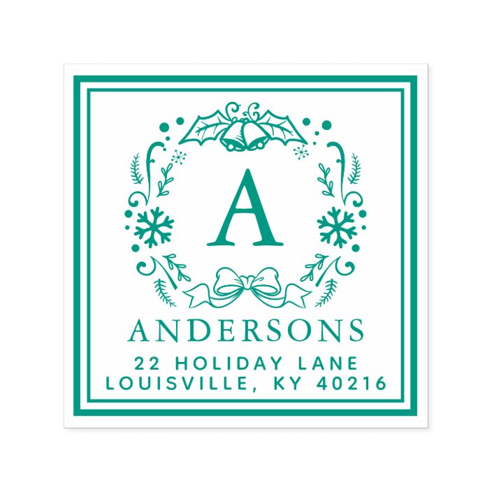 Christmas Wreath Monogram Winter Holiday Address Self-inking Stamp ...