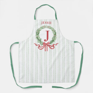 Christmas Wreath Monogram With Name Apron